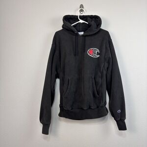 Champion Reverse Weave Men's Hoodie Pullover Black Embroidered Big C Logo Medium